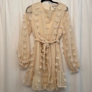 A. Calin womens dress. Cream colored overlay with poms detail Wore once